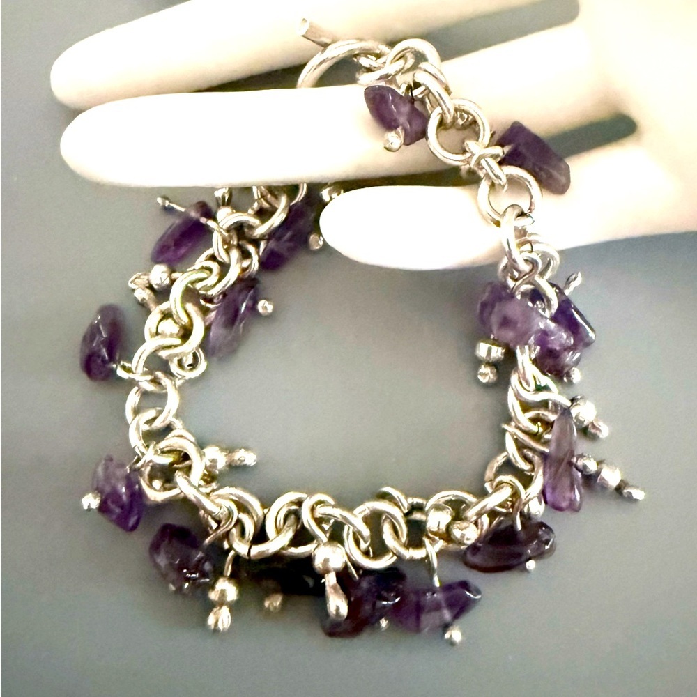 Estate Amethyst Solid Sterling Silver Toggle Brac… - image 4